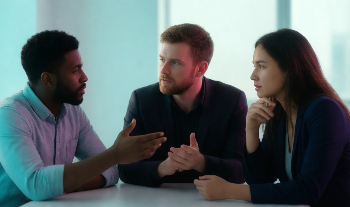 Clean editorial photo of engineers reviewing a control dashboard in a bright office, no text or third-party logos, anatomy correct. Light, cool palette.